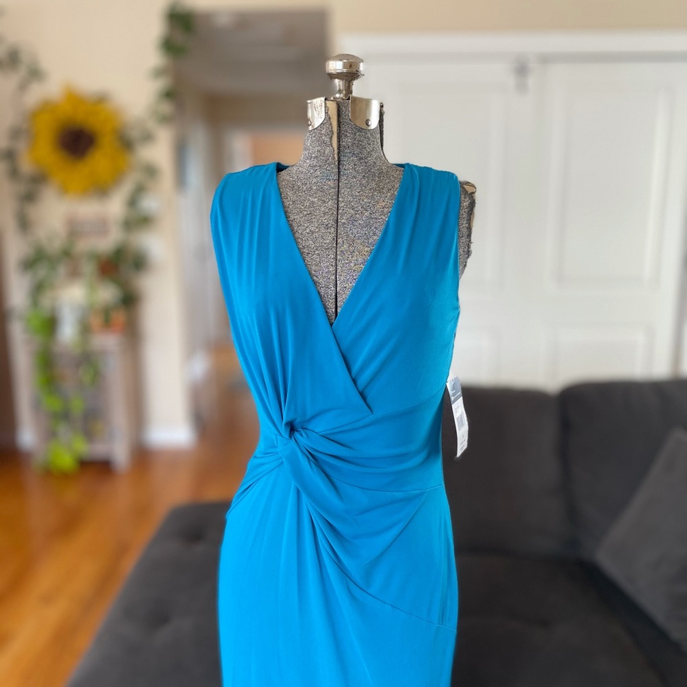 CHAPS BLUE MAXI DRESS WITH CINCHED WAIST - Picture 6 of 7